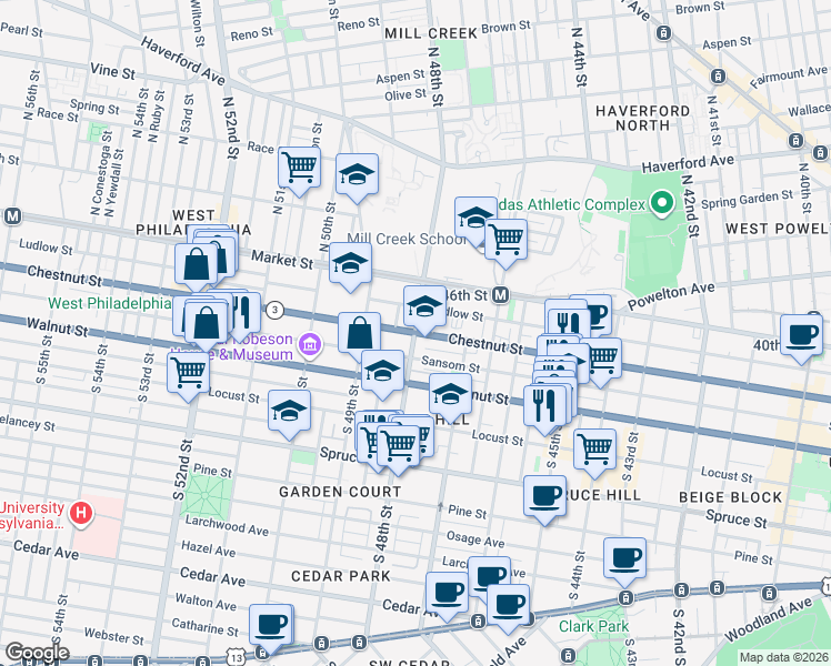 map of restaurants, bars, coffee shops, grocery stores, and more near in Philadelphia