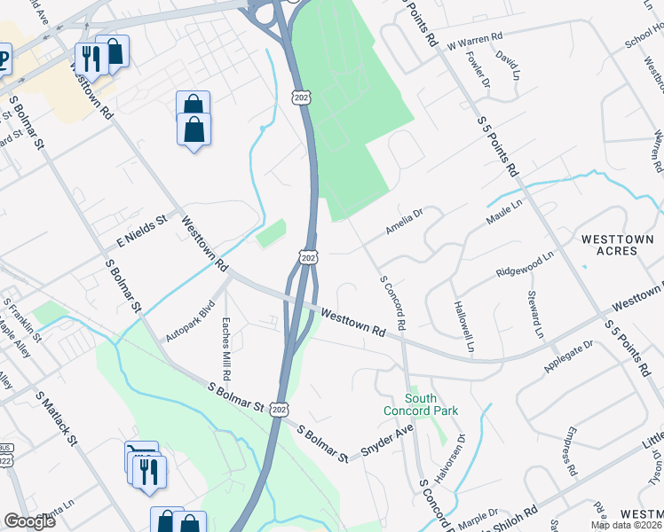 map of restaurants, bars, coffee shops, grocery stores, and more near 757 Wesley Court in West Chester
