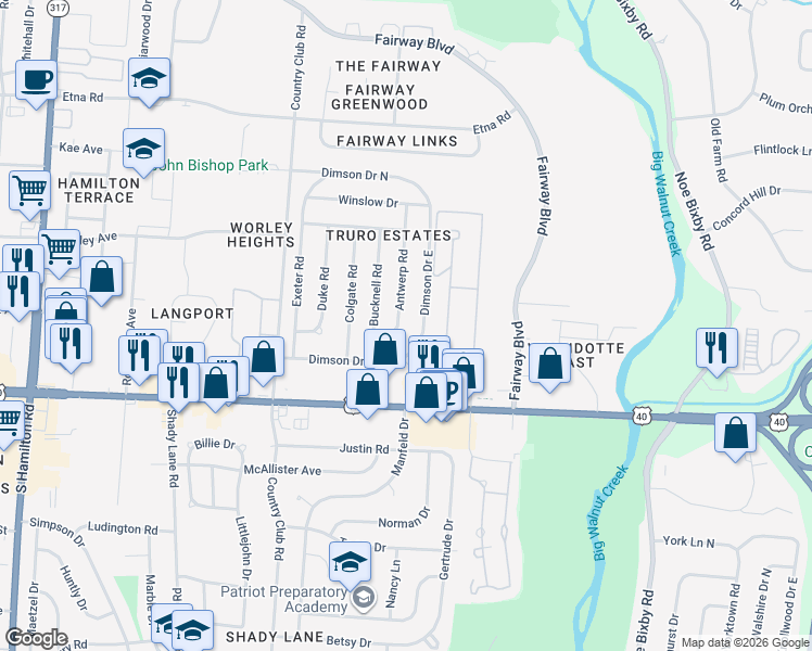 map of restaurants, bars, coffee shops, grocery stores, and more near 1024 Dimson Drive South in Whitehall