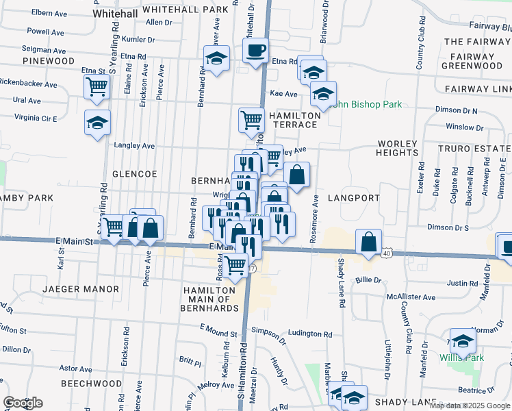 map of restaurants, bars, coffee shops, grocery stores, and more near 882 South Hamilton Road in Columbus