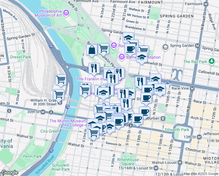 map of restaurants, bars, coffee shops, grocery stores, and more near in Philadelphia
