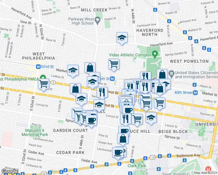 map of restaurants, bars, coffee shops, grocery stores, and more near in Philadelphia