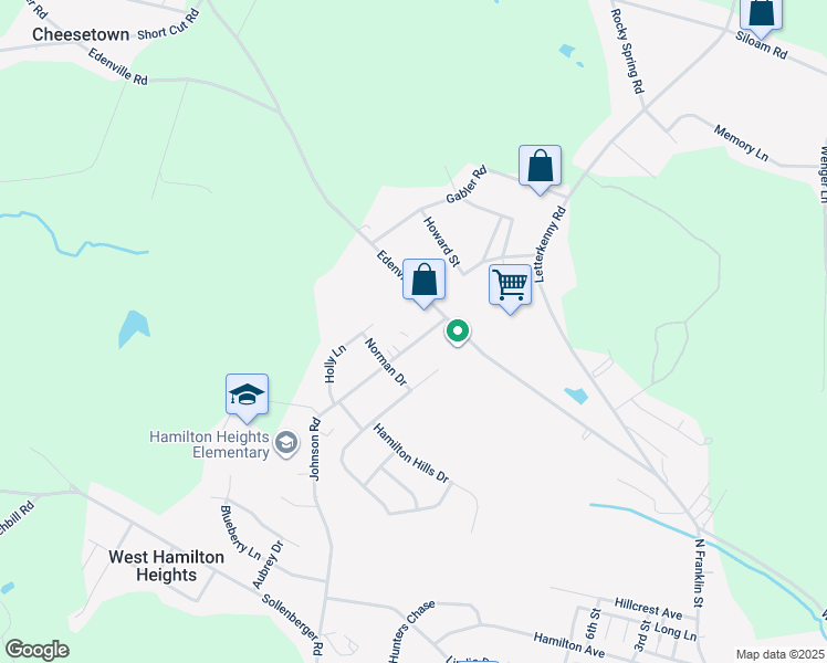 map of restaurants, bars, coffee shops, grocery stores, and more near 1892 Johnson Road in Chambersburg
