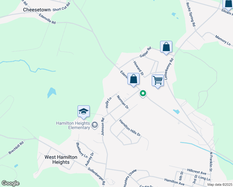 map of restaurants, bars, coffee shops, grocery stores, and more near 1802 Holly Lane in Chambersburg