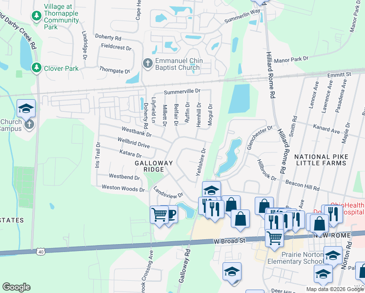 map of restaurants, bars, coffee shops, grocery stores, and more near 5684 Duchess Court in Galloway