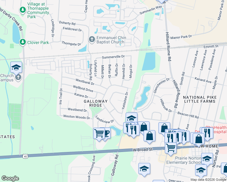 map of restaurants, bars, coffee shops, grocery stores, and more near 5684 Duchess Court in Galloway