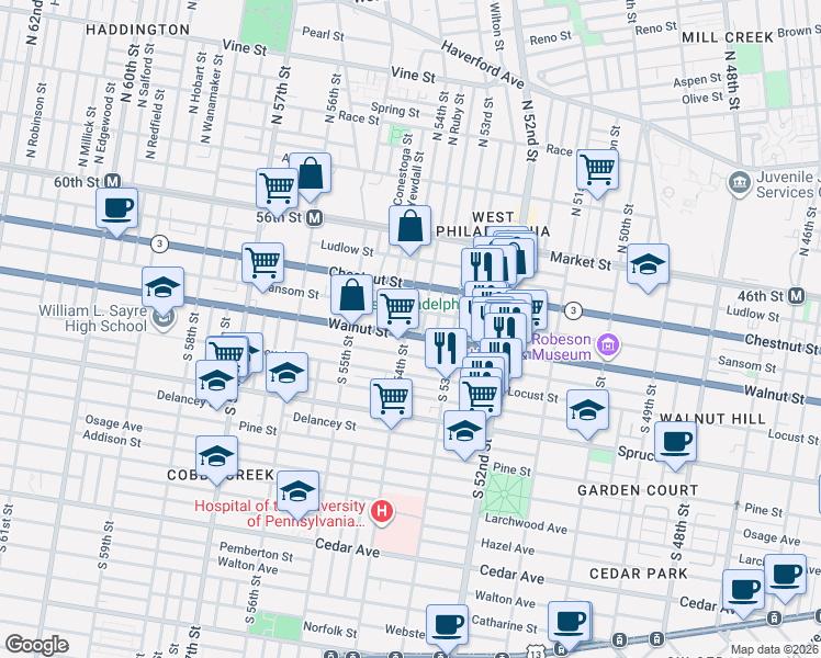 map of restaurants, bars, coffee shops, grocery stores, and more near in Philadelphia