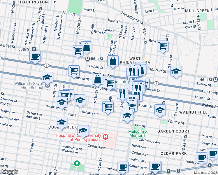 map of restaurants, bars, coffee shops, grocery stores, and more near in Philadelphia
