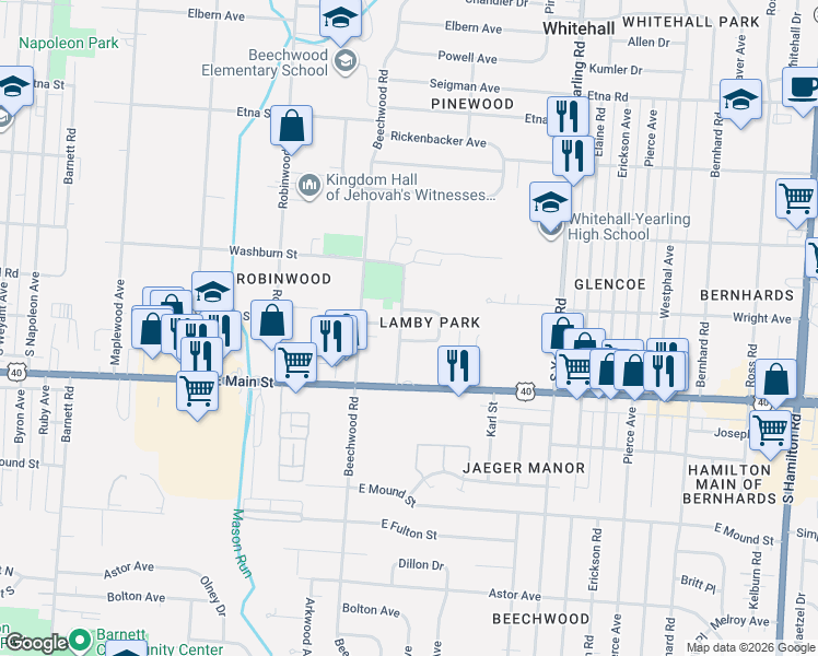 map of restaurants, bars, coffee shops, grocery stores, and more near 4023 Anthony Court South in Columbus