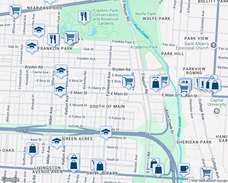 map of restaurants, bars, coffee shops, grocery stores, and more near 507 Bulen Avenue in Columbus
