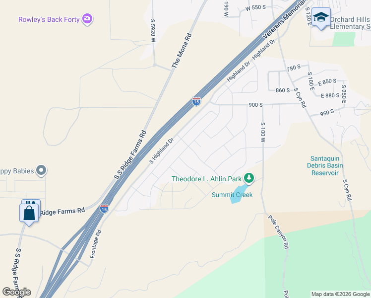 map of restaurants, bars, coffee shops, grocery stores, and more near 1231 Red Cliff Drive in Santaquin