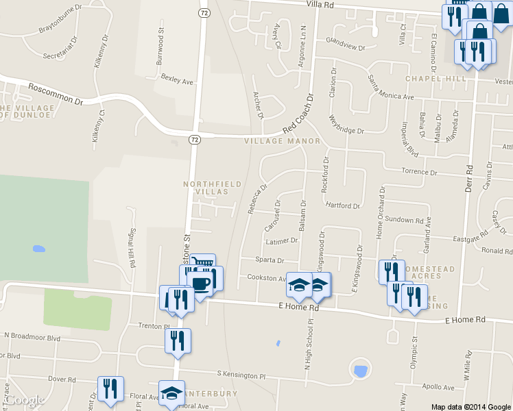 map of restaurants, bars, coffee shops, grocery stores, and more near 2624 Rebecca Drive in Springfield