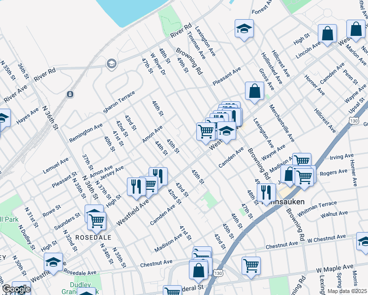 map of restaurants, bars, coffee shops, grocery stores, and more near 1903 46th Street in Pennsauken Township