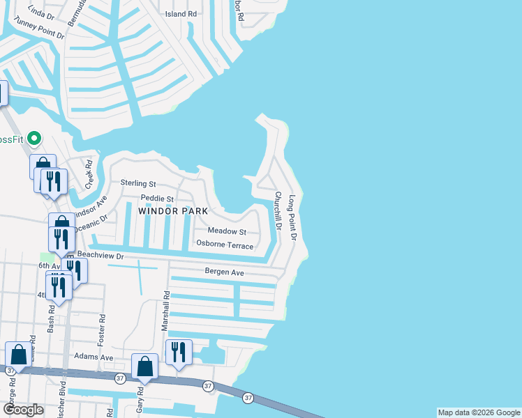 map of restaurants, bars, coffee shops, grocery stores, and more near 3340 Windsor Avenue in Toms River