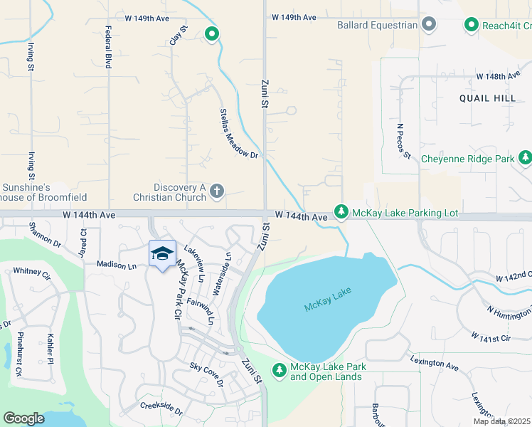 map of restaurants, bars, coffee shops, grocery stores, and more near Zuni St & W 144th Ave in Broomfield