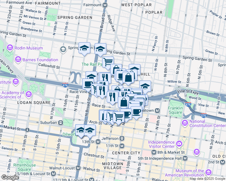 map of restaurants, bars, coffee shops, grocery stores, and more near in Philadelphia
