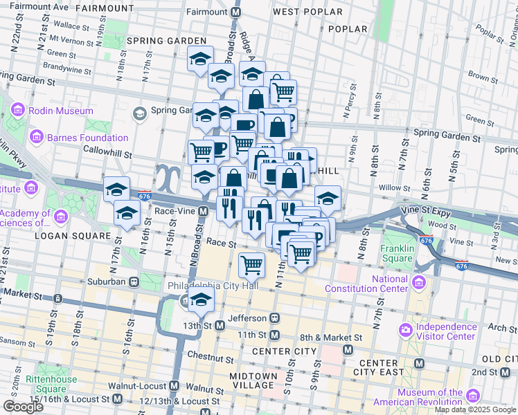 map of restaurants, bars, coffee shops, grocery stores, and more near in Philadelphia