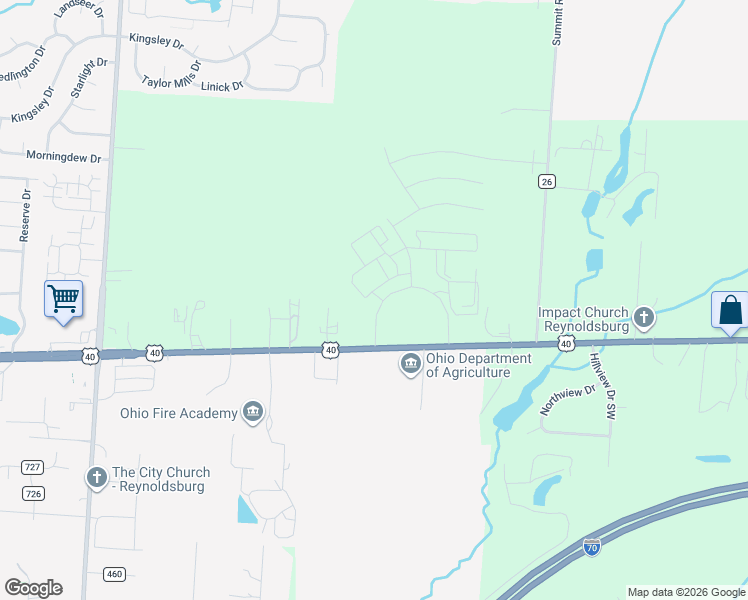 map of restaurants, bars, coffee shops, grocery stores, and more near 8930 National Road Southwest in Pataskala