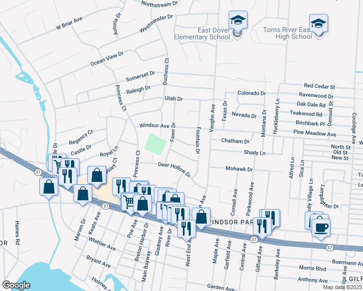 map of restaurants, bars, coffee shops, grocery stores, and more near 1460 Randolph Street in Toms River
