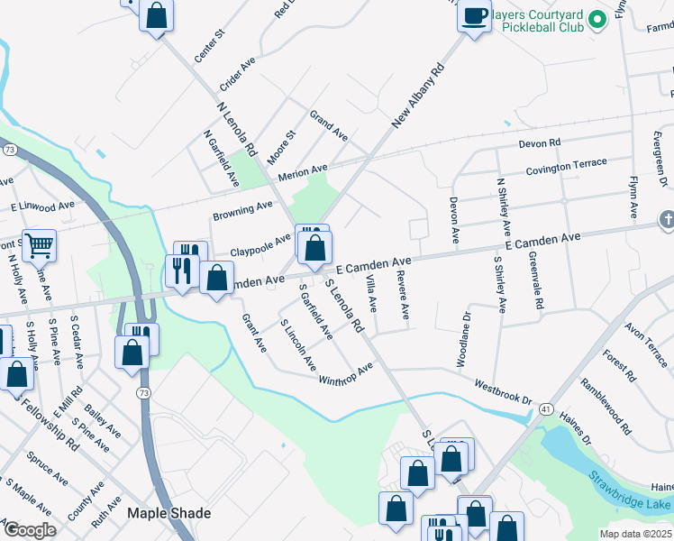 map of restaurants, bars, coffee shops, grocery stores, and more near 7 North Lenola Road in Moorestown