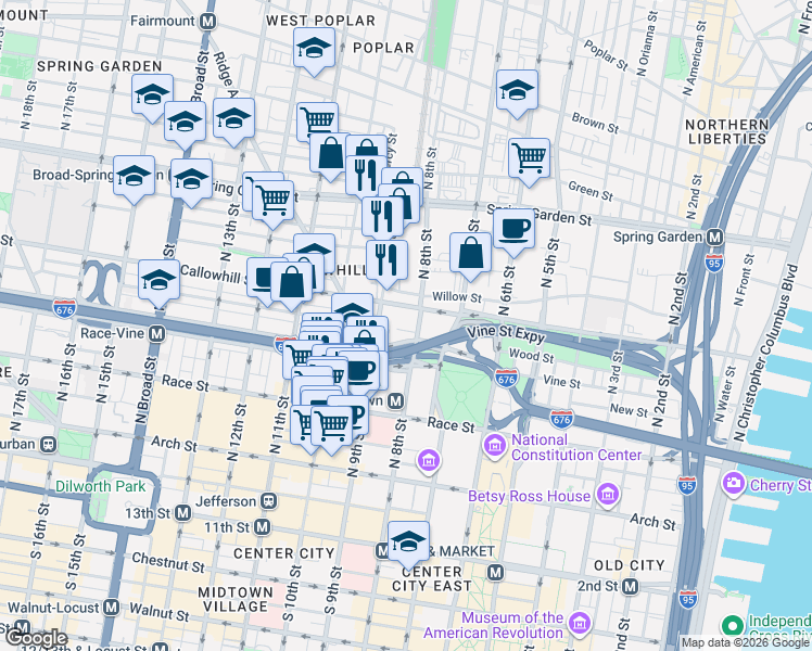 map of restaurants, bars, coffee shops, grocery stores, and more near in Philadelphia