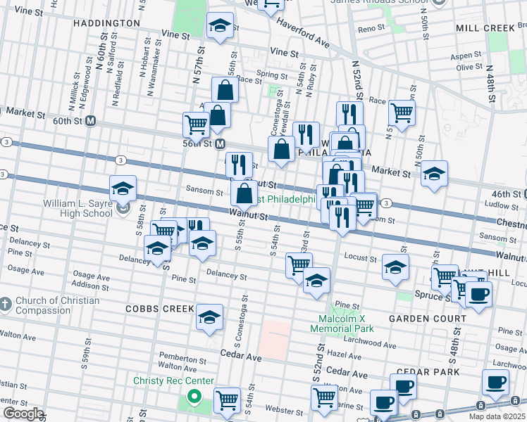 map of restaurants, bars, coffee shops, grocery stores, and more near in Philadelphia