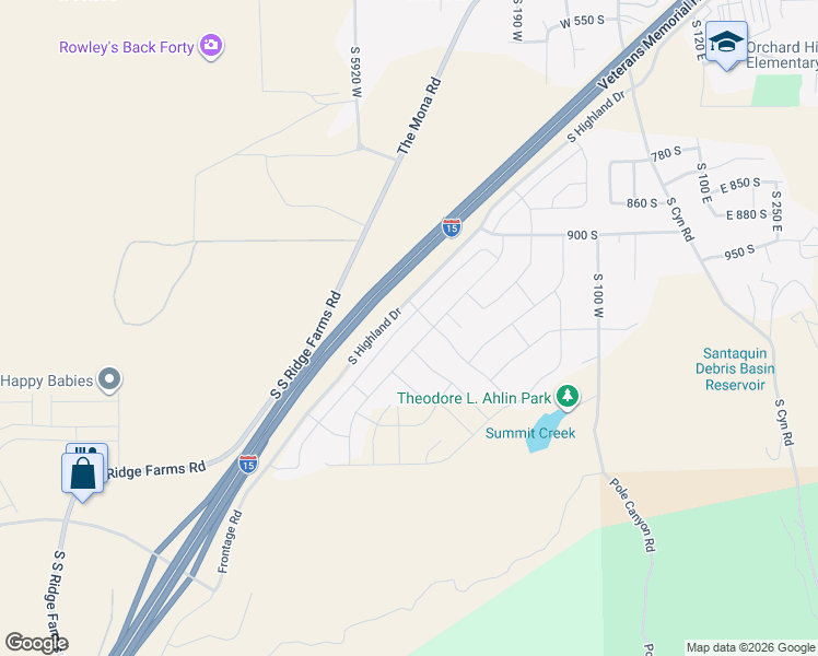 map of restaurants, bars, coffee shops, grocery stores, and more near 1219 South Raintree Lane in Santaquin