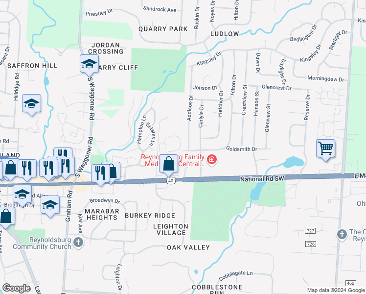 map of restaurants, bars, coffee shops, grocery stores, and more near 7964 Goldsmith Drive in Reynoldsburg
