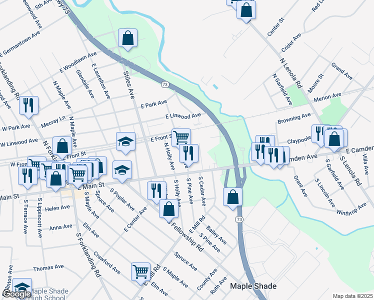 map of restaurants, bars, coffee shops, grocery stores, and more near 38 North Pine Avenue in Maple Shade