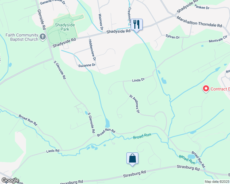 map of restaurants, bars, coffee shops, grocery stores, and more near 1660 Linda Drive in West Chester