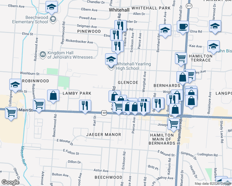map of restaurants, bars, coffee shops, grocery stores, and more near 769 Elaine Road in Columbus