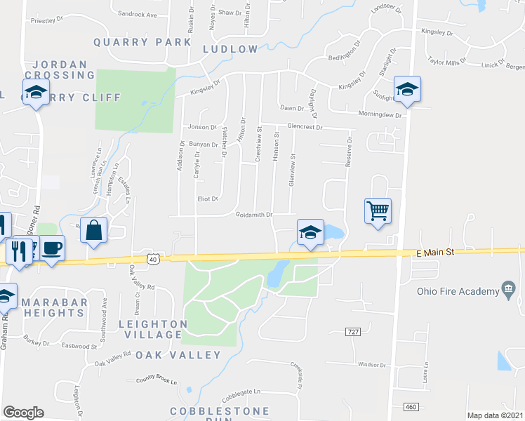 map of restaurants, bars, coffee shops, grocery stores, and more near 8178 Goldsmith Drive in Reynoldsburg