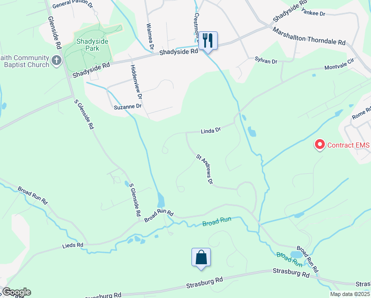 map of restaurants, bars, coffee shops, grocery stores, and more near 1156 Saint Andrews Drive in West Chester