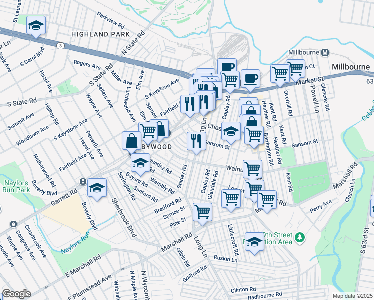 map of restaurants, bars, coffee shops, grocery stores, and more near 7221 Calvin Road in Delaware County