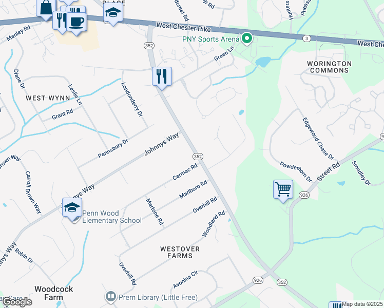 map of restaurants, bars, coffee shops, grocery stores, and more near 910 South Chester Road in West Chester