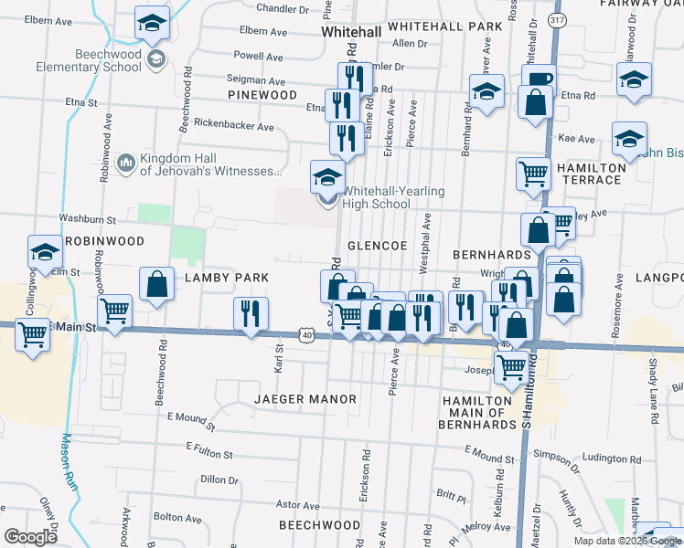 map of restaurants, bars, coffee shops, grocery stores, and more near 769 Elaine Road in Columbus