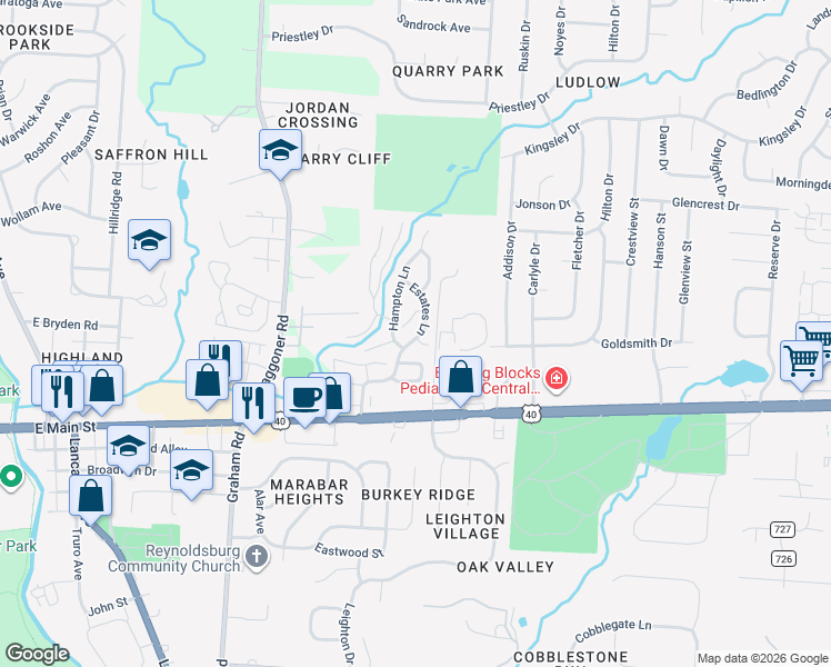map of restaurants, bars, coffee shops, grocery stores, and more near 72 Skyline Court in Reynoldsburg