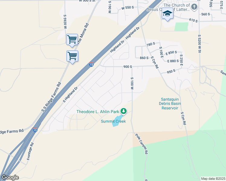 map of restaurants, bars, coffee shops, grocery stores, and more near 1077 South Red Barn View Drive in Santaquin