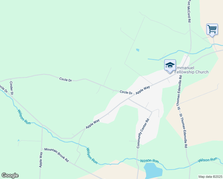 map of restaurants, bars, coffee shops, grocery stores, and more near 9611 Circle Drive in Chambersburg
