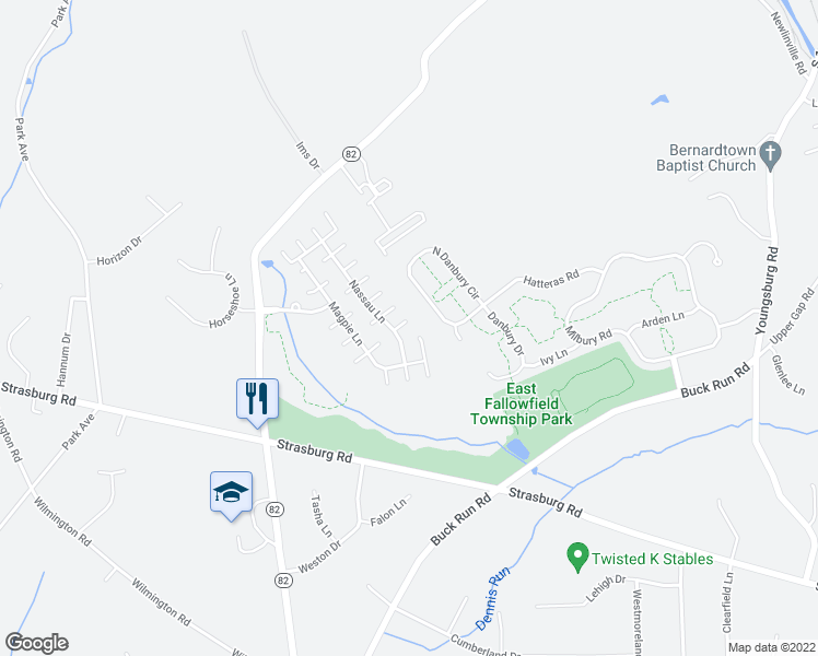 map of restaurants, bars, coffee shops, grocery stores, and more near 102 Largo Way in Coatesville