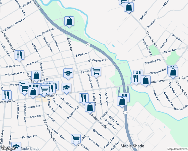 map of restaurants, bars, coffee shops, grocery stores, and more near 38 North Pine Avenue in Maple Shade