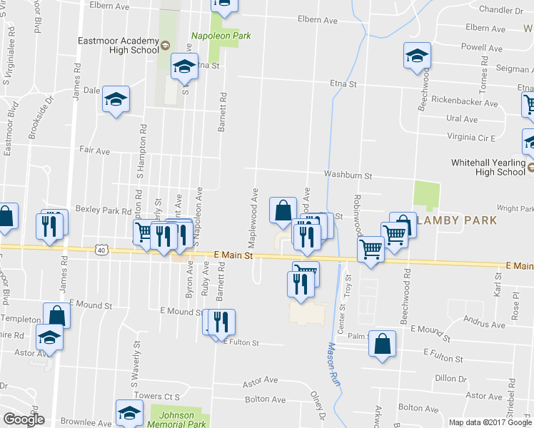 map of restaurants, bars, coffee shops, grocery stores, and more near 698 Maplewood Avenue in Columbus