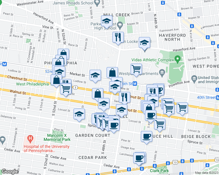 map of restaurants, bars, coffee shops, grocery stores, and more near 29 South Fallon Street in Philadelphia
