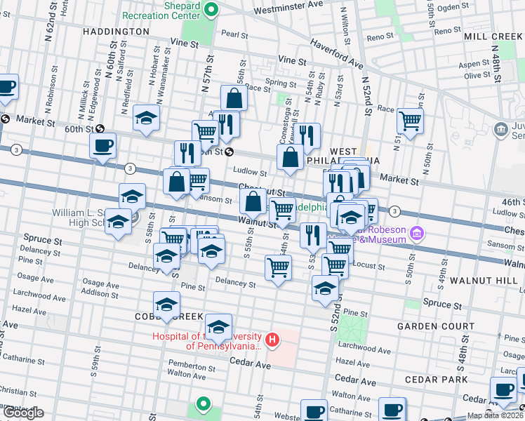map of restaurants, bars, coffee shops, grocery stores, and more near in Philadelphia