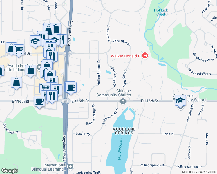 map of restaurants, bars, coffee shops, grocery stores, and more near 11662 Eden Estates Drive in Carmel