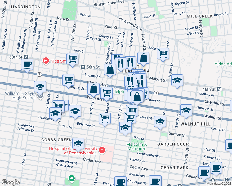 map of restaurants, bars, coffee shops, grocery stores, and more near 119 South Ruby Street in Philadelphia