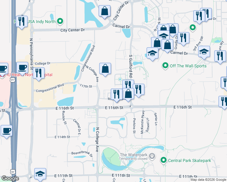map of restaurants, bars, coffee shops, grocery stores, and more near in Carmel
