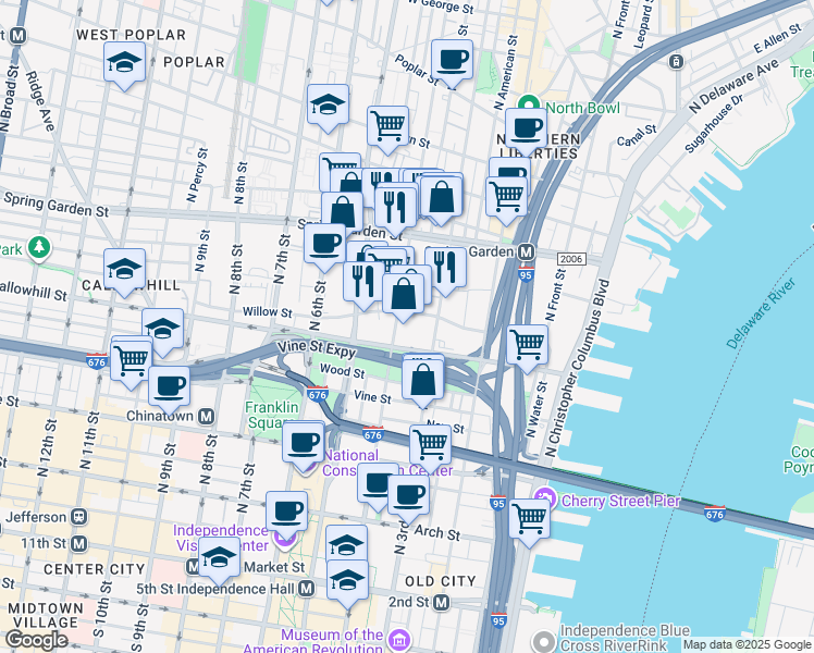 map of restaurants, bars, coffee shops, grocery stores, and more near in Philadelphia