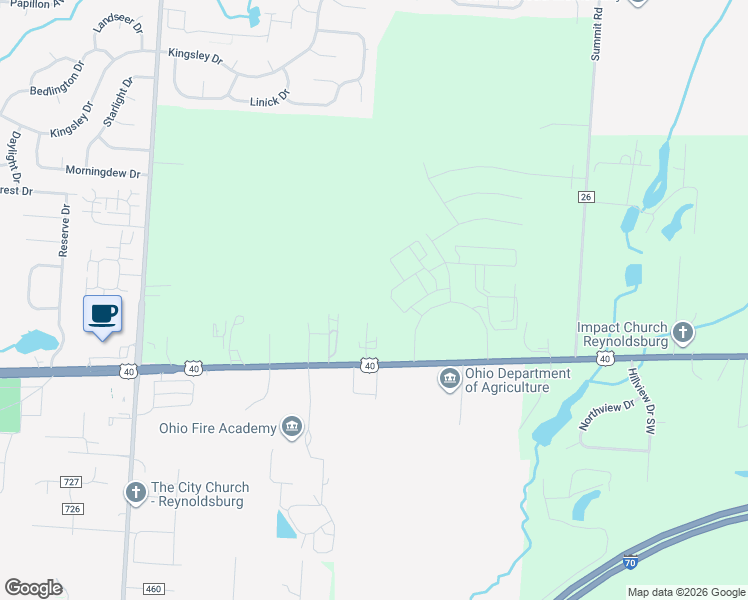 map of restaurants, bars, coffee shops, grocery stores, and more near 8930 National Road Southwest in Pataskala