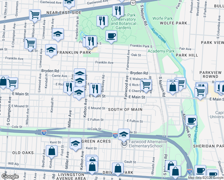 map of restaurants, bars, coffee shops, grocery stores, and more near 418 Morrison Avenue in Columbus